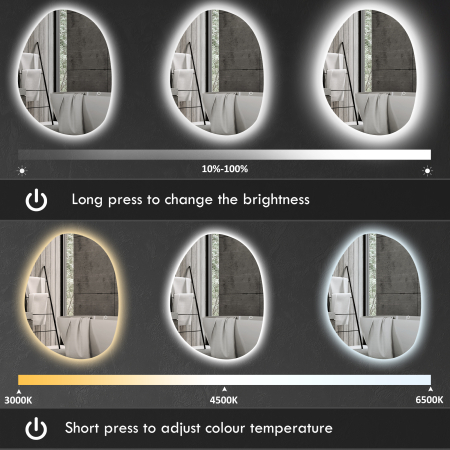  Oglinda de baie iluminata cu LED, cu culoare si temperatura reglabila, din sticla securizata, 80x5x60 cm, argintiu [3]