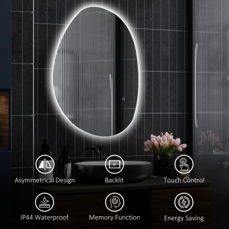  Oglinda de baie iluminata cu LED, cu culoare si temperatura reglabila, din sticla securizata, 80x5x60 cm, argintiu [7]