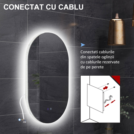  Oglinda de Baie LED Antiaburire cu Luminozitate Reglabila, din Sticla si Aluminiu, 81x51x4.5 cm [7]