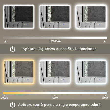  Oglinda de baie LED bluetooth 70 x 90 cm interruptor tactil lumina reglabila 3 culori anti-abur memorie argintiu [5]