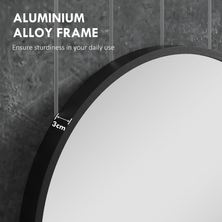  Oglinda de Baie Ovala de Perete cu Rama din Aluminiu, Verticala sau Orizontala, 60x90cm, Negru [4]