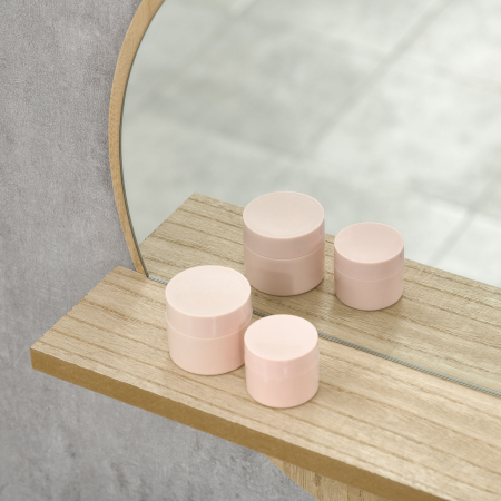  Oglinda de Baie Rotunda din PAL si Sticla cu Raft pentru Depozitare si 2 Carlige pentru Fixare, Ø45x10 cm, Lemn Natural [7]