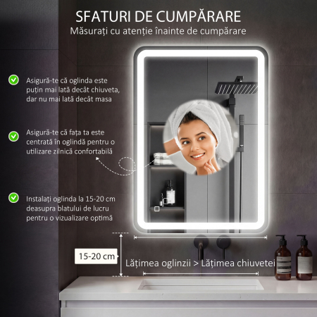  Oglinda de Baie Touch 70x100 cm cu LED 3 Tonuri de Lumina si Antiaburire [3]