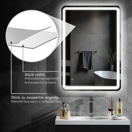  Oglinda de Baie Touch 70x100 cm cu LED 3 Tonuri de Lumina si Antiaburire [7]