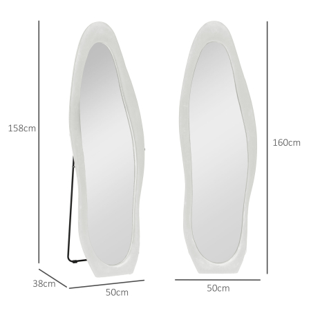  Oglinda de dimensiuni mari cu rama ondulata din catifea, oglinda de podea si de perete, 160x50 cm, alba [2]