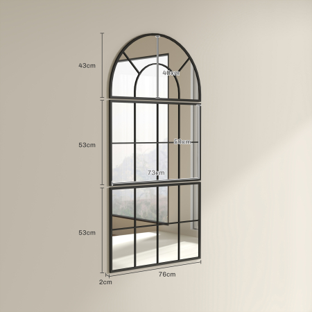  Oglinda de Perete Arcuita in Forma de Fereastra pentru Hol si Sufragerie cu 3 Agatatori, 76x43 cm, Negru [2]