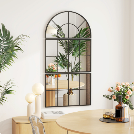  Oglinda de Perete Arcuita in Forma de Fereastra pentru Hol si Sufragerie cu 3 Agatatori, 76x43 cm, Negru [1]