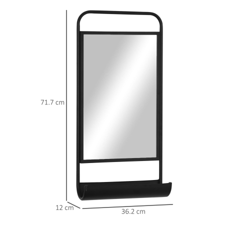  Oglinda de perete cu raft inferior si cadru metalic, oglinda pentru baie si dormitor, 36,2x12x71,7cm, negru [2]