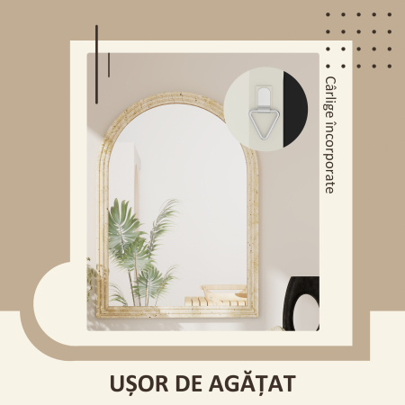  Oglinda de Perete in Forma de Arc cu Margine Canelata 60x2x90 cm Bej [4]