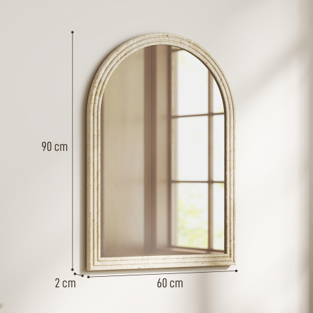  Oglinda de Perete in Forma de Arc cu Margine Canelata 60x2x90 cm Bej [2]