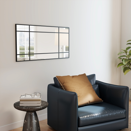  Oglinda de Perete Stil Fereastra cu Montaj Vertical si Orizontal, 110x50cm, Negru [8]