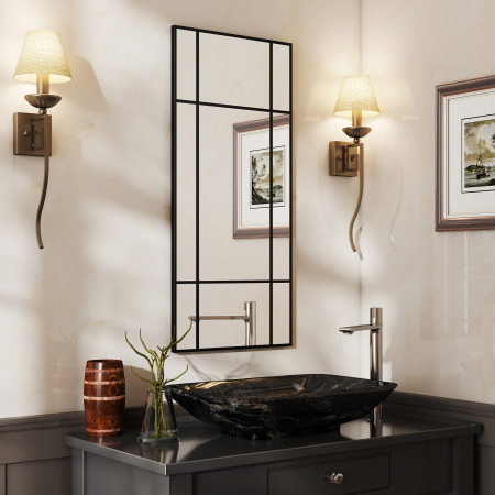  Oglinda de Perete Stil Fereastra cu Montaj Vertical si Orizontal, 110x50cm, Negru [1]