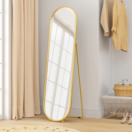 Oglinda de Podea Ovala Rezistenta la Spargere, Moderna, 50x4x180 cm, Auriu [8]