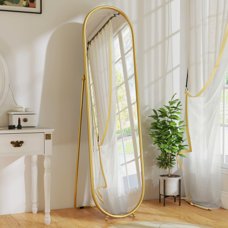  Oglinda de Podea Ovala Rezistenta la Spargere, Moderna, 50x4x180 cm, Auriu [1]