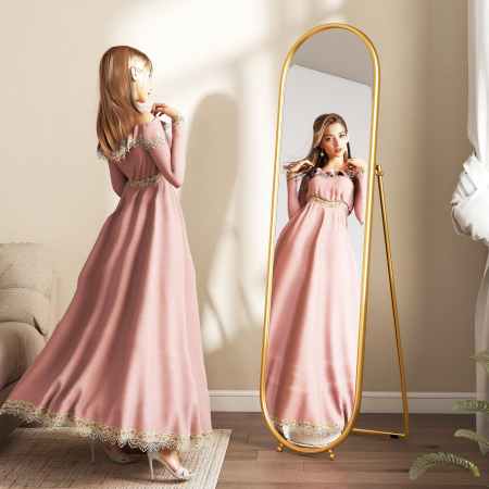  Oglinda de Podea Ovala Rezistenta la Spargere, Moderna, 50x4x180 cm, Auriu [7]