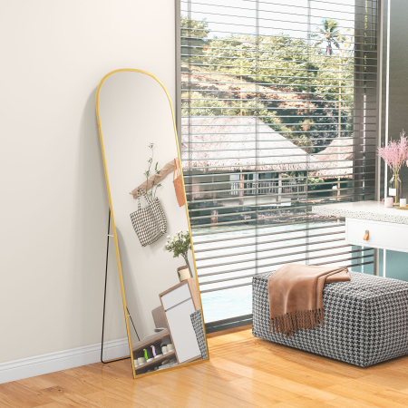  Oglinda de Podea si Perete cu Suport Pliabil, 50x170cm, Auriu [1]