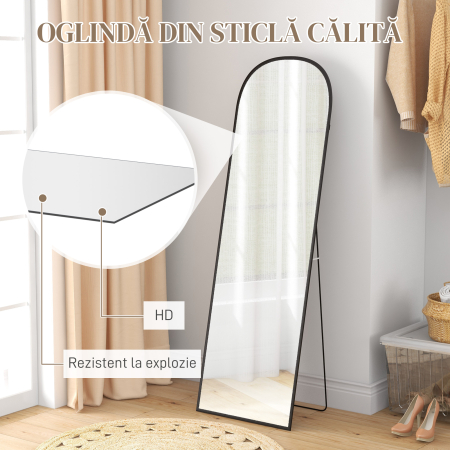  Oglinda de podea si perete moderna din aliaj de aluminiu cu suport pliabil, 50x161,5cm, negru [4]
