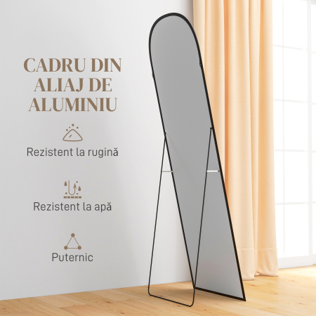  Oglinda de podea si perete moderna din aliaj de aluminiu cu suport pliabil, 50x161,5cm, negru [5]