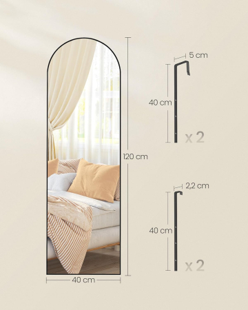 Oglinda decorativa cu rama curbata, 120x40 cm, montaj pe perete sau usa, negru [1]