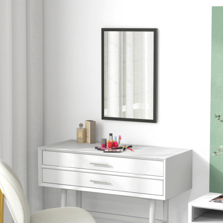  Oglinda Dreptunghiulara de Perete cu Carlige, Sticla si MDF, 60x80 cm, Negru [7]