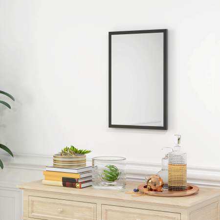  Oglinda Dreptunghiulara de Perete cu Carlige, Sticla si MDF, 60x80 cm, Negru [1]