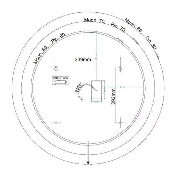 Oglinda extensibila cu iluminare LED Miior Moon 60 cm rama aluminiu mat [9]