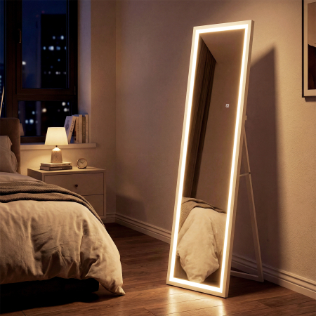  Oglinda iluminata cu lumini LED reglabile si buton tactil, din sticla si MDF, 40x5x160 cm, alba [8]