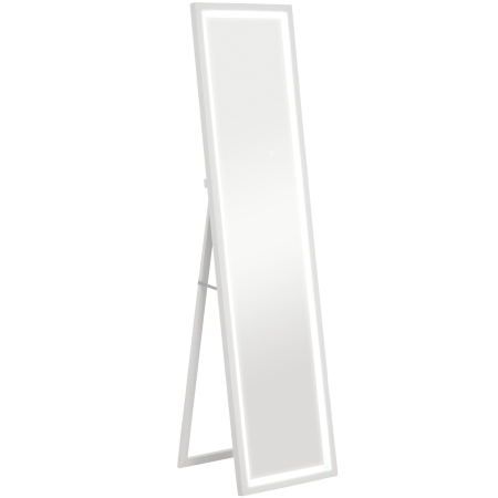Dormitor & birou -  Oglinda iluminata cu lumini LED reglabile si buton tactil, din sticla si MDF, 40x5x160 cm, alba