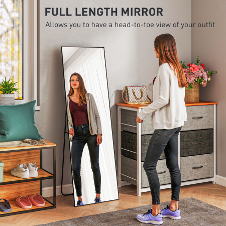  Oglinda inalta de Podea sau Perete pentru Dormitor si Camera de zi, 40x4x150 cm, Negru [3]