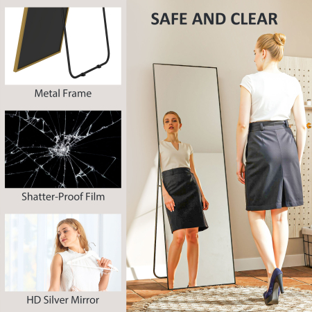  Oglinda inalta de Podea sau Perete pentru Dormitor si Camera de zi, 40x4x150 cm, Negru [4]