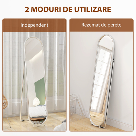  Oglinda intreaga de Podea cu Suport Rabatabil, Sticla si Metal, 40x4x160 cm, Argintiu [6]