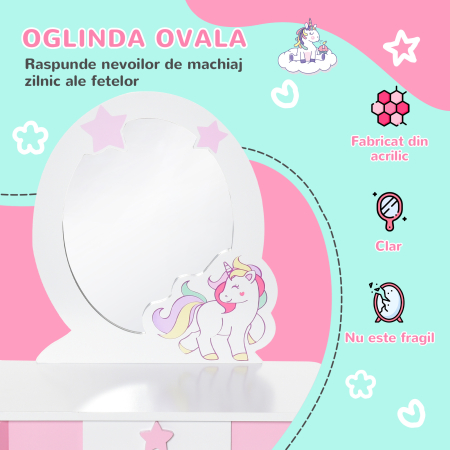  Oglinda Jucarie cu Sertar si Taburet Joc pentru Copii 3-8 Ani [5]