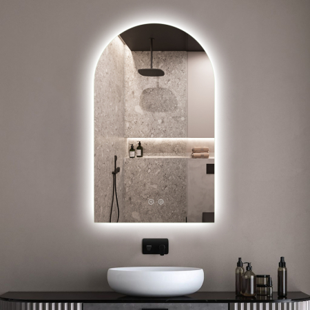 Baie - Oglinda LED Fluminia Bilbao, 60x80cm, dezaburire, lumina ambientala, dimmer