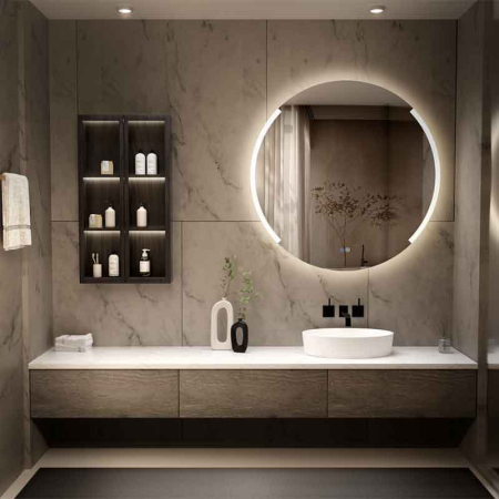 Mobilier pentru baie - Oglinda LED Fluminia Tivoli Superlight, D60cm, dezaburire, ceas digital, bluetooth