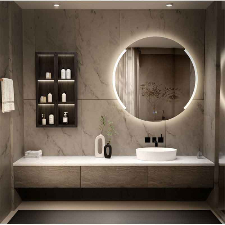 Mobilier pentru baie - Oglinda LED Fluminia Tivoli Superlight, D80cm, dezaburire, bluetooth, 2 benzi semicerc