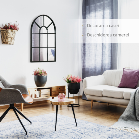  Oglinda Moderna de Perete - Arcuita 70×50 cm, Stil Fereastra Negru [3]