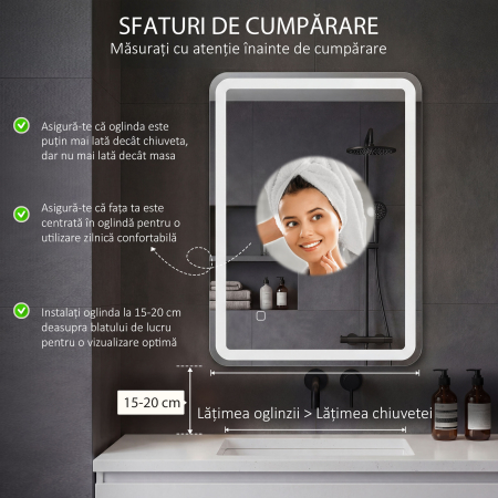  Oglinda pentru baie cu lumini LED, 70 x 50 cm [3]