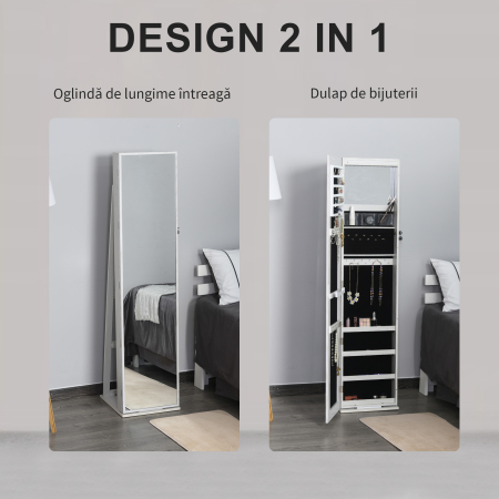  Oglinda-Portbijuterii LED cu 4 Rafturi si Spatii de Depozitare Alb [6]