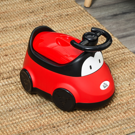  Olita in Forma de Masina pentru Copii de la 6 Luni la 3 Ani cu Volan si Tava Detasabila, 40x27,5x29,1 cm, Rosu [1]