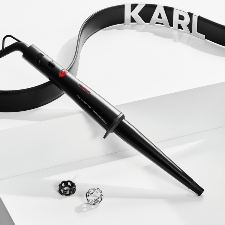 Ondulator de par conic Rowenta Karl Lagerfeld CF324LF0, învelis, Keratin & Glow, 120-200 °C, manusa de protecție, negru&rosu [6]