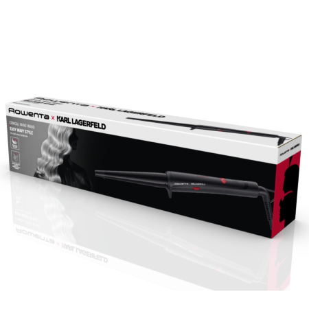 Ondulator de par conic Rowenta Karl Lagerfeld CF324LF0, învelis, Keratin & Glow, 120-200 °C, manusa de protecție, negru&rosu [4]