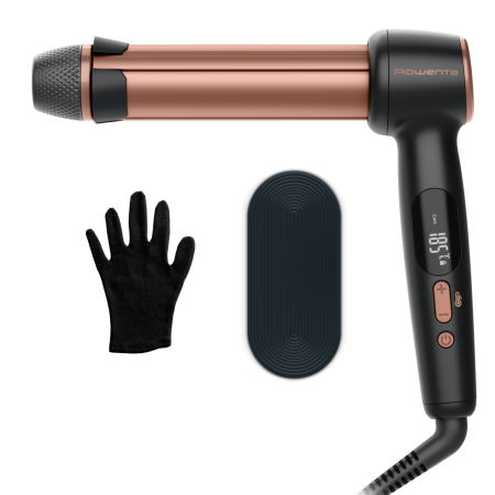 Baie - Ondulator de par Rowenta Twist Curl CF4620E0, ajustabil pe 3 diametre, temperatura ajustabila, invelis ceramic, 75 W, negru & roz