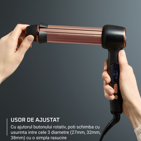 Ondulator de par Rowenta Twist Curl CF4620E0, ajustabil pe 3 diametre, temperatura ajustabila, invelis ceramic, 75 W, negru & roz [2]