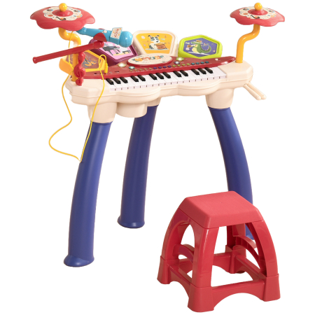 Jucarii si accesorii -  Orga Pian pentru Copii cu Set de Tobe Instrument Muzical Electronic cu Sunete Multiple Lumini Microfon Taburet pentru Fete si Baieti