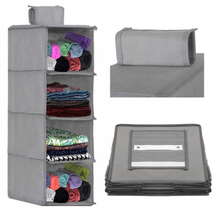 Organizare - Organizator dulap Sersimo, 4 compartimente, textil, 80cm, gri