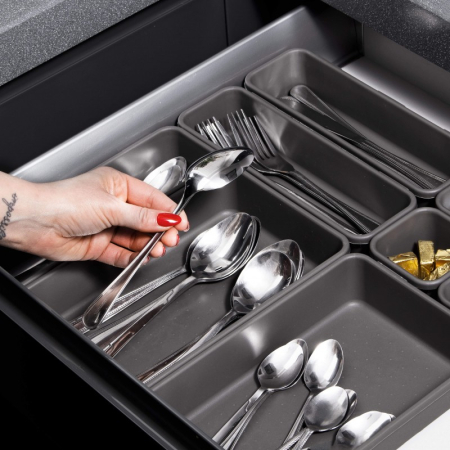 Organizator sertar bucatarie, 8 piese, gri [11]