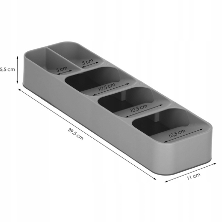 Organizator tacamuri sertar, 5 compartimente, 40x11x5,5cm, gri [6]