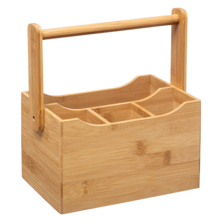 Suporturi si accesorii de bucatarie - Organizator tacamuri si servetele 5Five Bamboo cu maner, bambus, 24x14x24 cm, natur