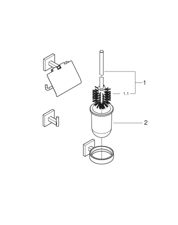 Pachet 3in1 accesorii Grohe 41123000, 3 piese, 1 role hartie, 1 cuie, pivotanta, pe perete, metal, Crom [2]