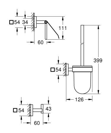 Pachet 3in1 accesorii Grohe 41123000, 3 piese, 1 role hartie, 1 cuie, pivotanta, pe perete, metal, Crom [1]